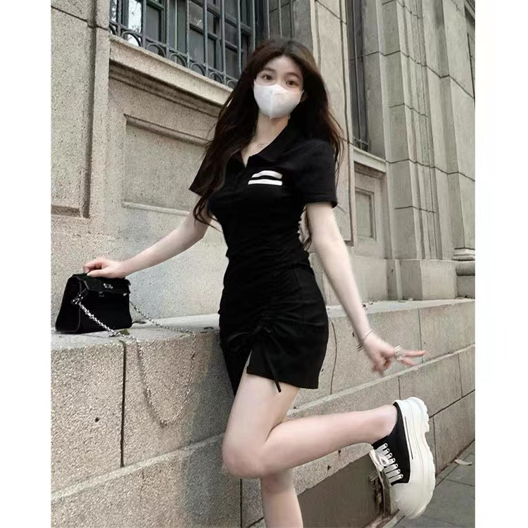 French-style, pure and sweet, petite, pure and sensual, hot girl, gentle style, high-end, hip-hugging, polo collar dress for women in summer