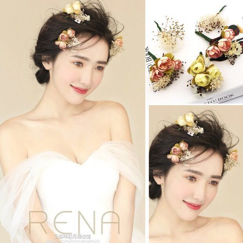 Bridal hairpin, dried flower, starry sky, forest-themed headwear, rose bag, flower hair accessory, wedding styling accessory, hair flower