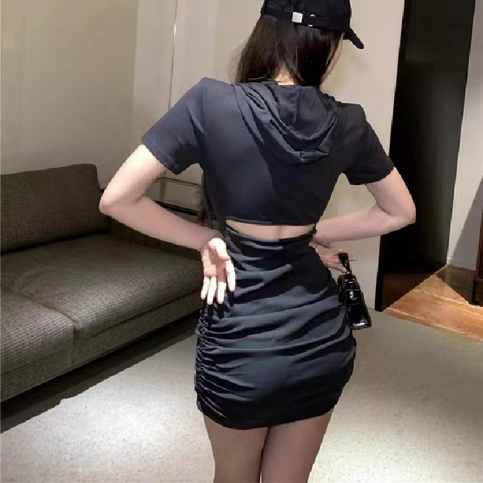 French niche short-sleeved waist-cinching and slimming dress for women's wear in summer 2022, a unique and stunning figure-hugging dress details Picture