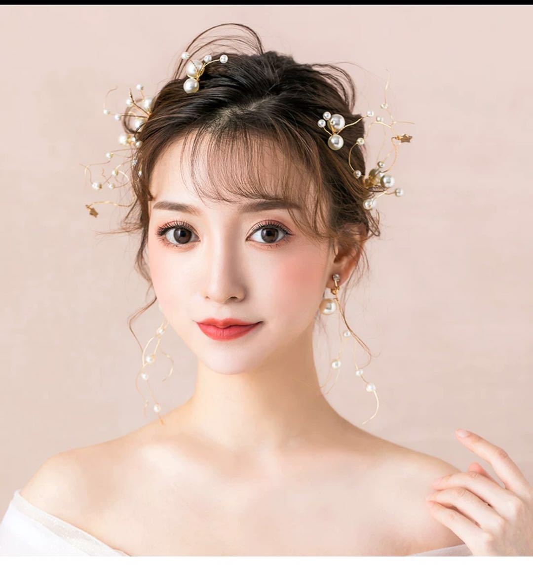 Bride's wedding dress, wedding gown, headwear, Korean-style wedding, Chinese-style wedding beaded set, shooting props, hair accessories details Picture