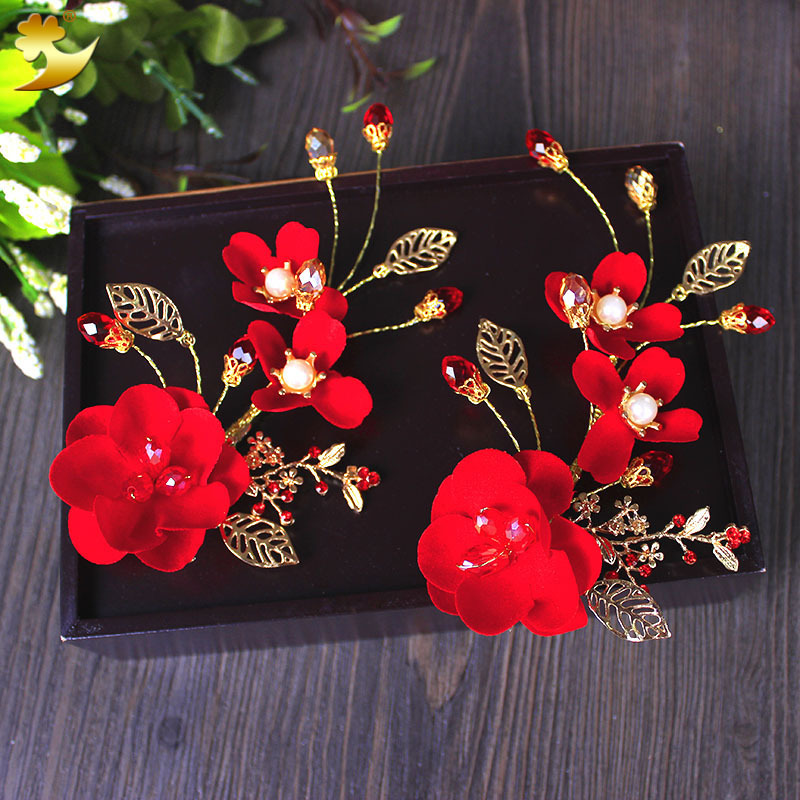 Chinese-style bride accessories, ancient-style Xiuhe headwear, cheongsam, toasting dress, red hair accessories, photo album, hair clip headwear