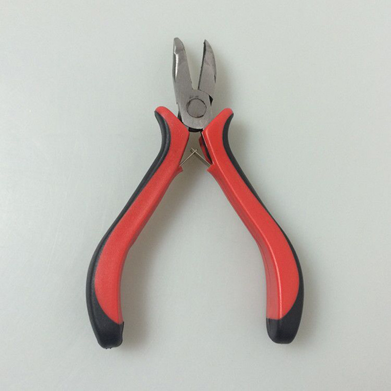 Wholesale of professional hair extension tools, including curved mouth pliers, large pliers, plastic-handled, toothed hair, fishline hair, and silicone ring hair extension pliers Specification image