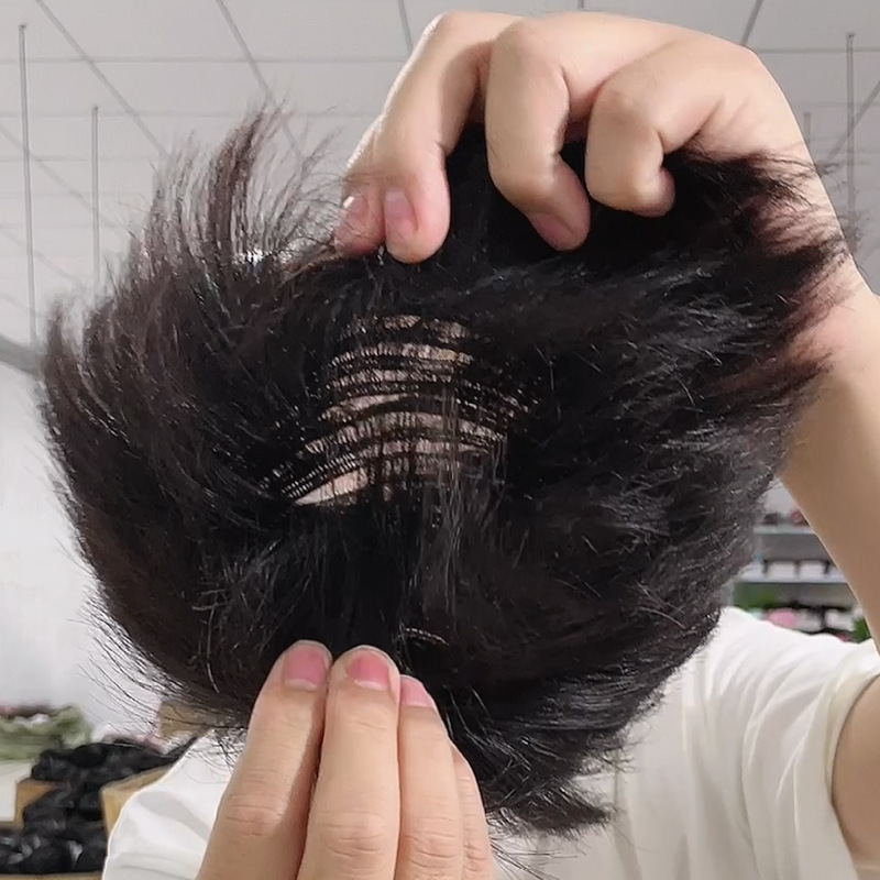 Wigs, men's real hair replacement pieces, men's hair replacement blocks, mechanism, adhesive clips details Picture