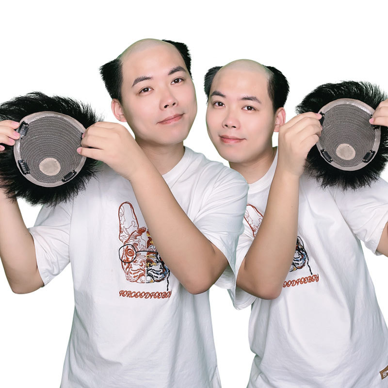 Wigs, men's real hair replacement pieces, men's hair replacement blocks, mechanism, adhesive clips Item Picture