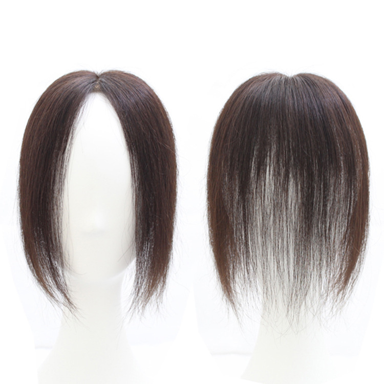 Real human hair wig pieces, women's top hair replacement blocks to cover white hair, invisible breathable hair pads, women's factory in stock wholesale