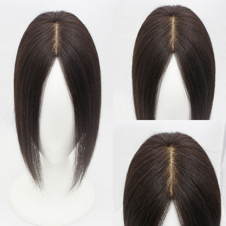 Real human hair wig pieces, women's top hair replacement blocks to cover white hair, invisible breathable hair pads, women's factory in stock wholesale details Picture