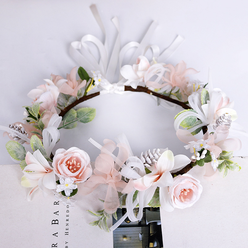 Fresh and delicate flower garland, Korean flower simulation headband, pink wedding bridesmaid flower girl style headwear, performance headband