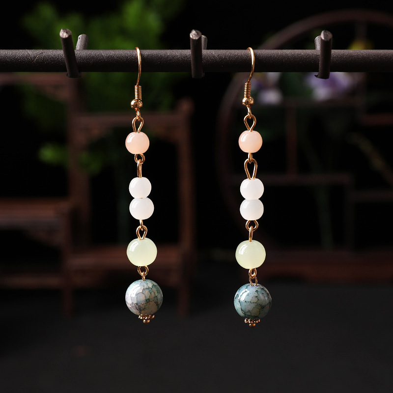 New simple pendant earhook, ancient-style beaded earrings, ancient-style Hanfu accessories, long step shake ancient-style Chinese-style earrings details Picture