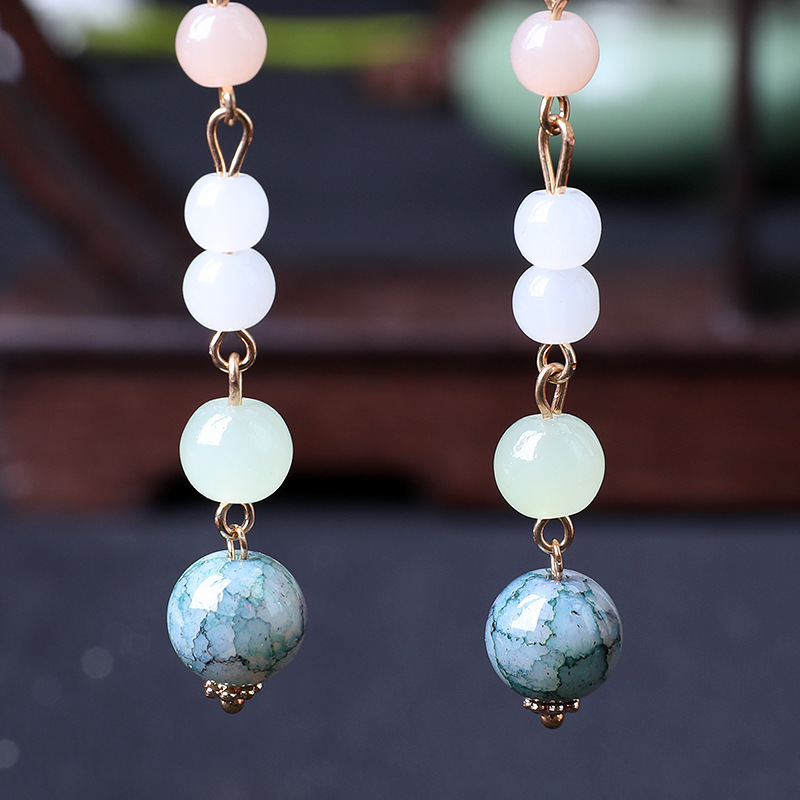 New simple pendant earhook, ancient-style beaded earrings, ancient-style Hanfu accessories, long step shake ancient-style Chinese-style earrings Application Scenario