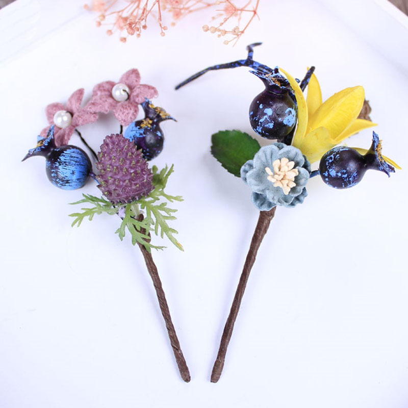 A three-piece set of accessories for the bride's headwear, forest-themed fairy simulation flower headwear, travel commemorative festival pinecone headwear details Picture