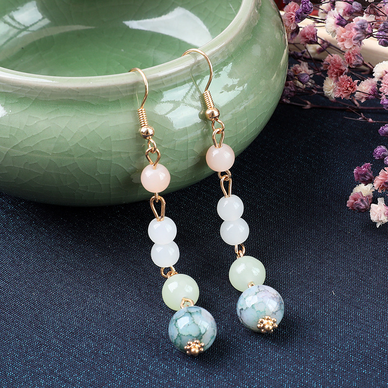New simple pendant earhook, ancient-style beaded earrings, ancient-style Hanfu accessories, long step shake ancient-style Chinese-style earrings