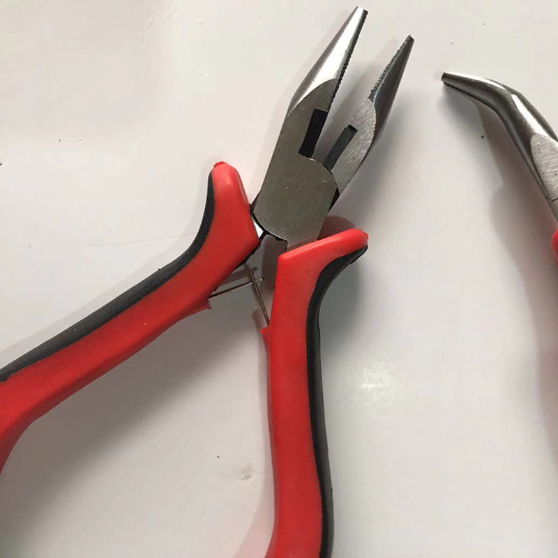 专业美发接发工具弯嘴钳子大钳塑柄带齿发鱼线发硅胶环接发钳批发