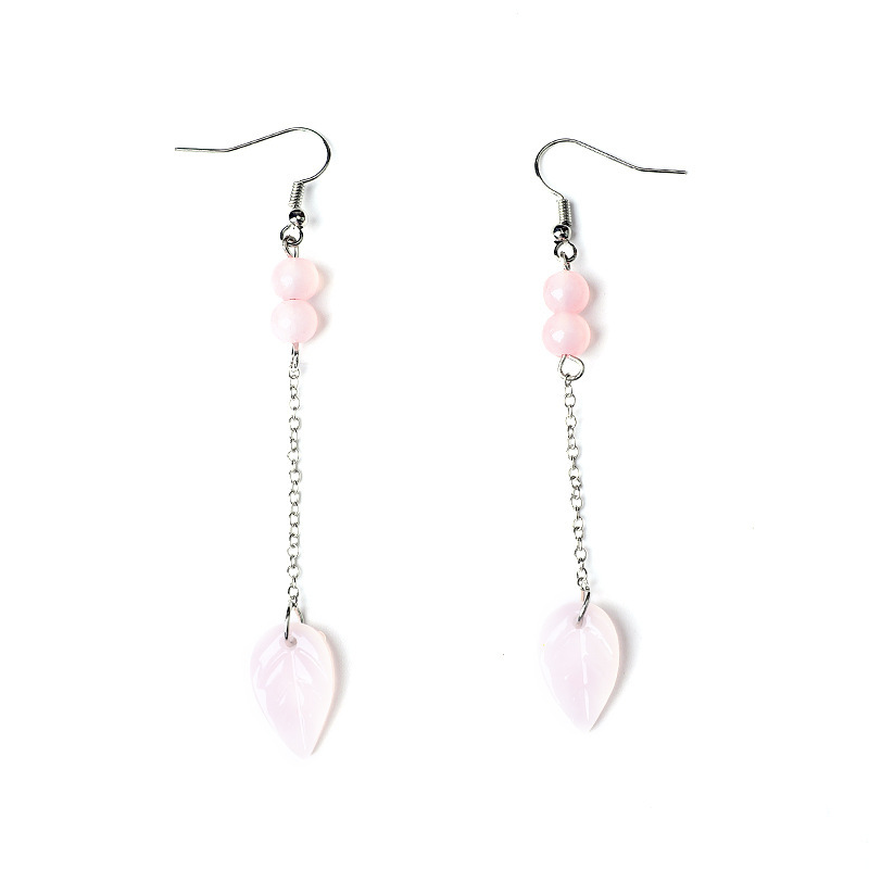 Ancient-style earrings, light pink, simple and fashionable, long tassel pendant leaf earrings, fresh and classical earrings Item Picture