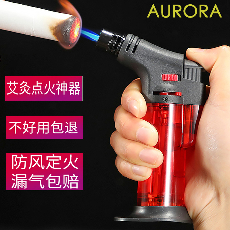 艾灸专用点火神器点艾条打火机  锁火弯头透明塑料焊枪打火机直冲