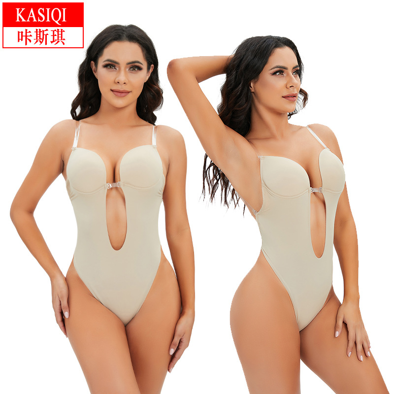 欧美透明吊带连体塑身上衣开档收腹束身衣露背塑形美体文胸紧身衣