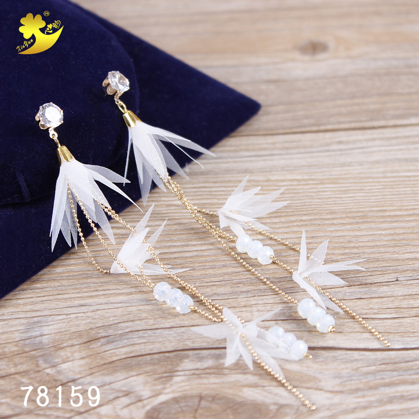 European and American fashion minimalist magazine photo shoot headwear, women's personalized and versatile bridal accessories, tassel crystal earrings details Picture