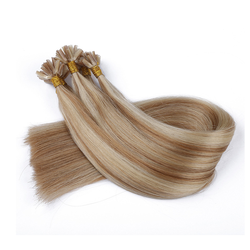 White high-end bonding hair extensions Real person Natural Hair extension bundle details Picture