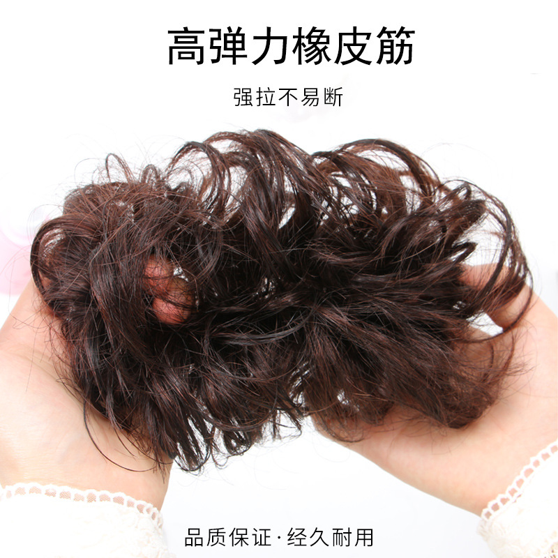False hair bag, real hair, large volume, lady's fluffy bun hairstyle, wig, hair band curls, real hair wig circle details Picture