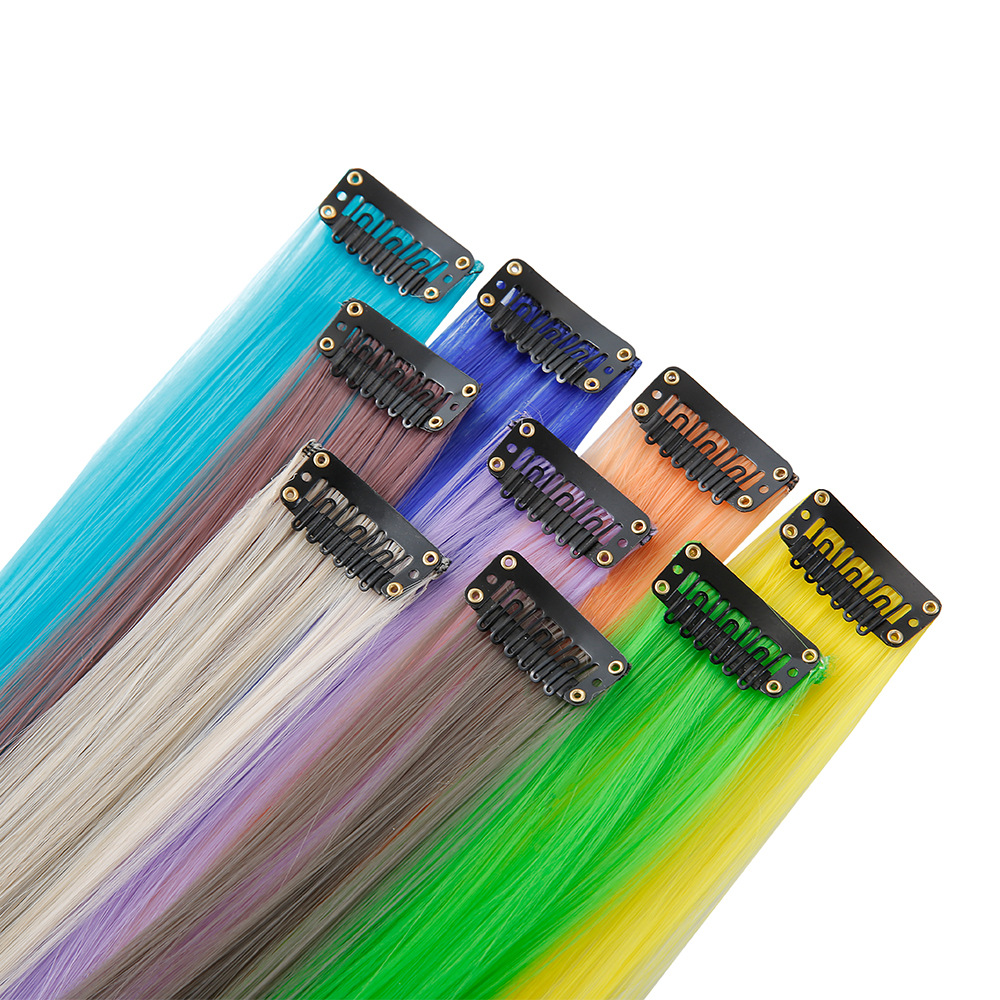 Factory direct supply of wig pieces, ear-hanging dyed colored wig pieces, long straight hair for women, highlights dyed invisible one-piece hair extensions