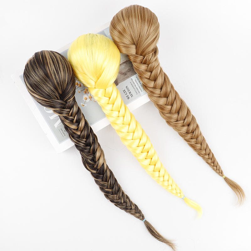 Fishbone braid ponytail elastic net pull rope net bag fishbone braid wig ponytail braid ponytail multi-strand braid ponytail
