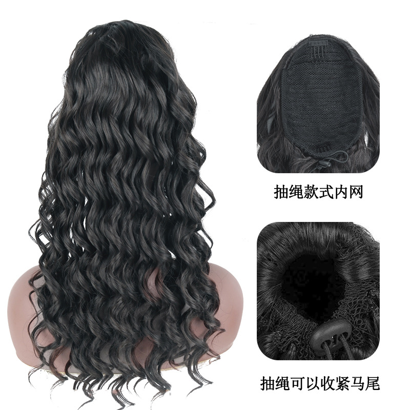 European and American long ponytail wigs, synthetic fiber fluffy small curly wigs, women's wig extensions, ponytail braids wholesale details Picture