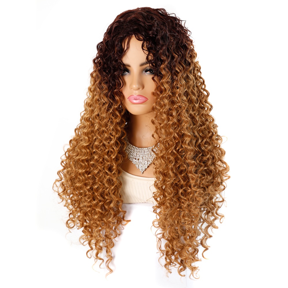 Matte realistic corn permed long curly hair wig, wool roll middle parted long hair wig, fluffy curly hair wig details Picture