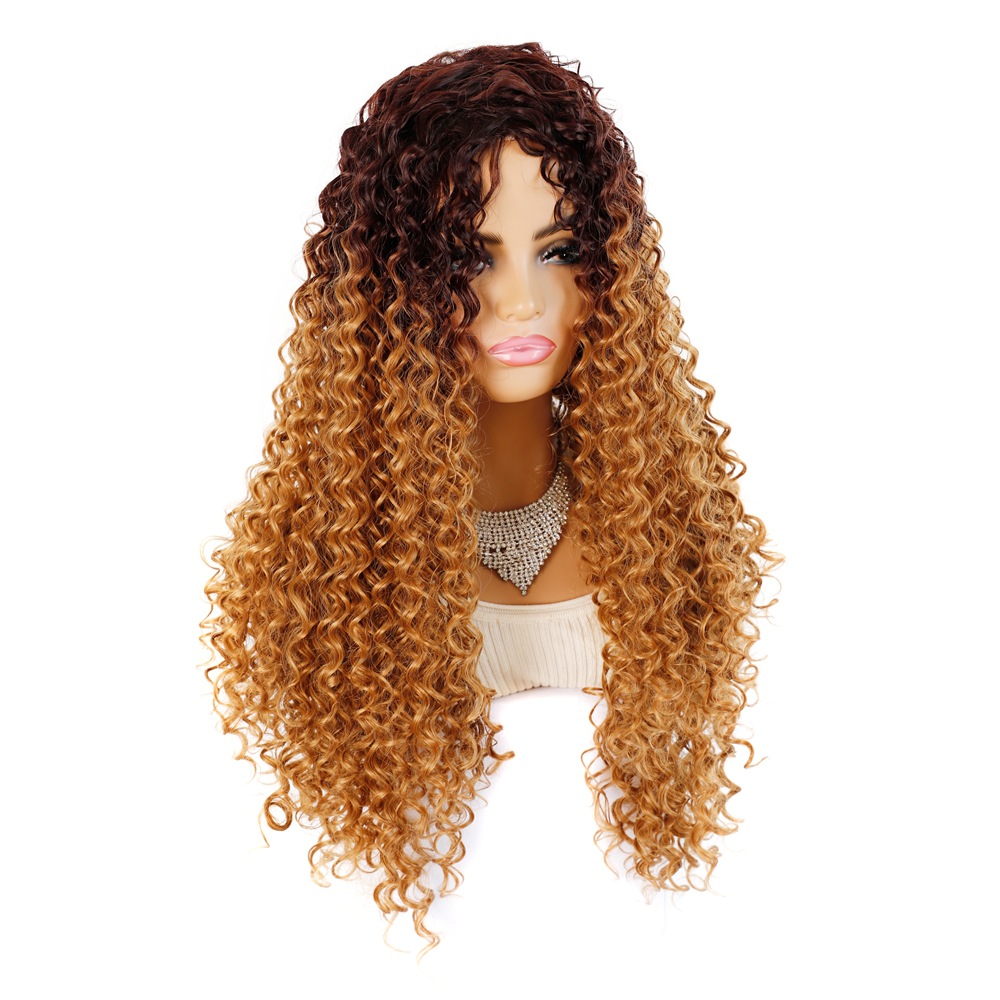 Matte realistic corn permed long curly hair wig, wool roll middle parted long hair wig, fluffy curly hair wig Specification image