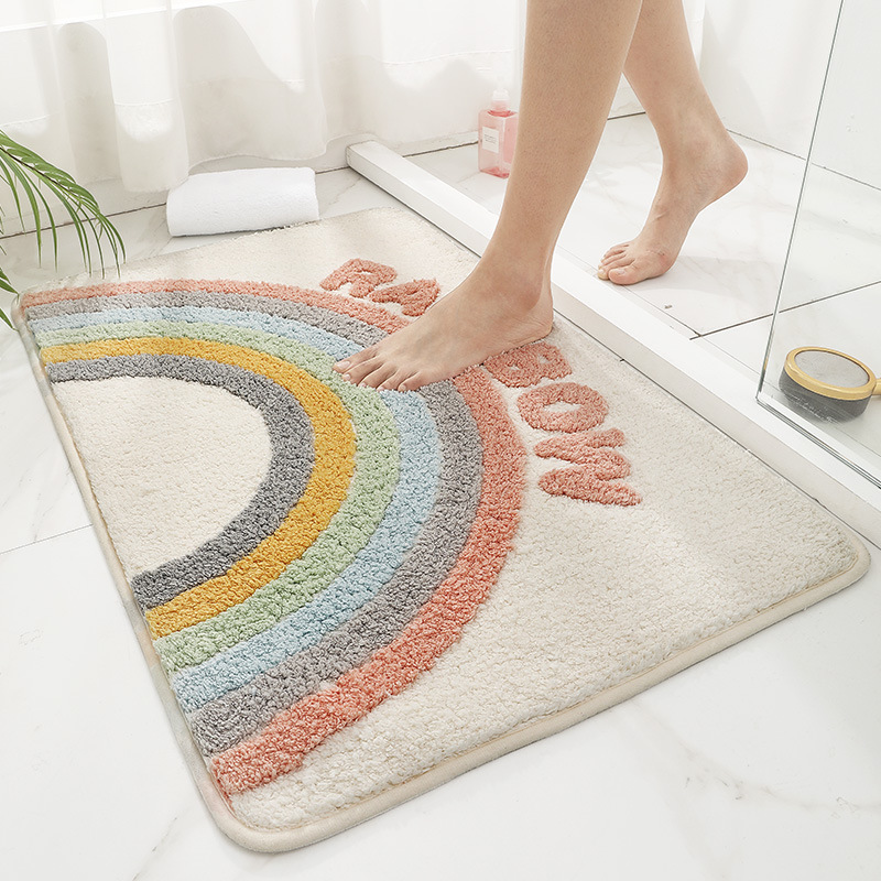 Cross-border simple thickened bathroom absorbent floor mat carpet, door entry home flocked anti-slip mat, bedroom floor mat