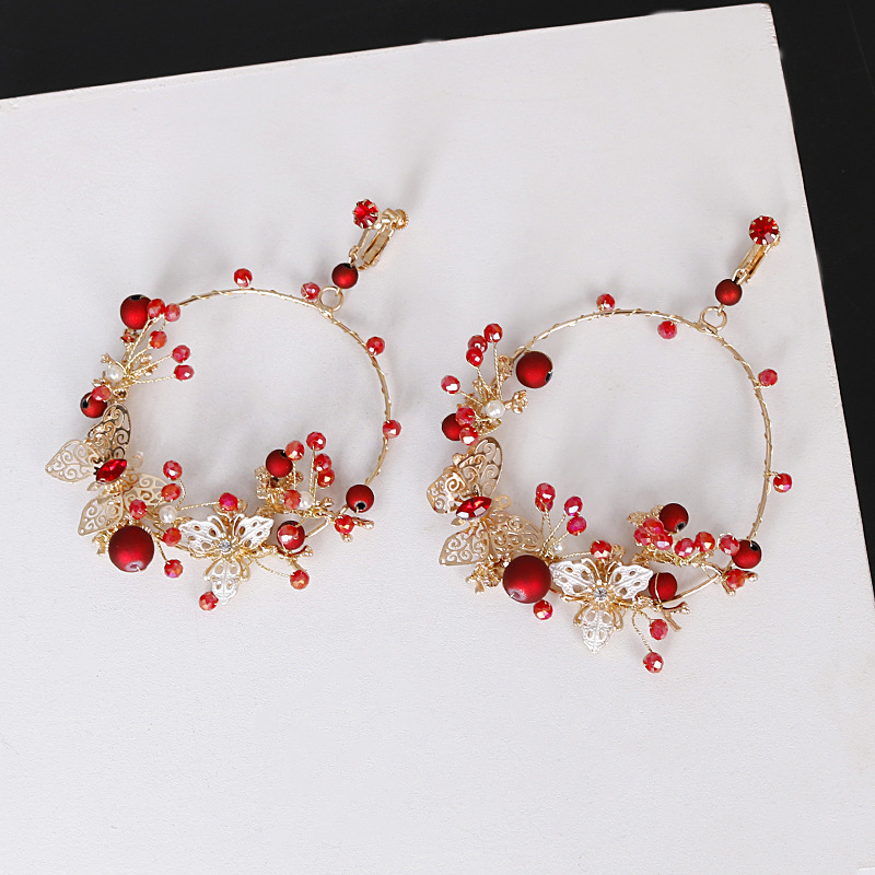 Bride earrings, European and American geometric exaggerated earrings, butterfly-shaped earrings without ear holes, ear clips, pendants, earrings, wedding accessories Specification image