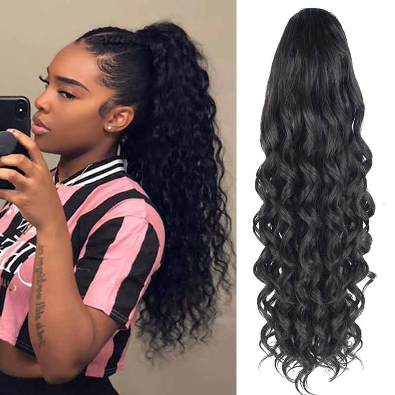 European and American long ponytail wigs, synthetic fiber fluffy small curly wigs, women's wig extensions, ponytail braids wholesale