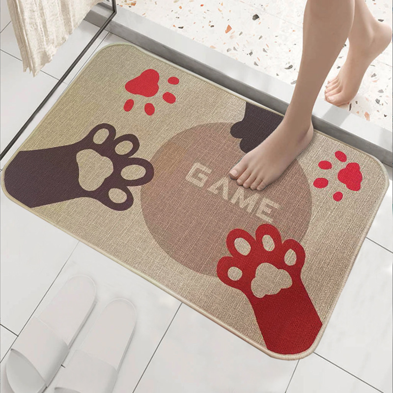 Cross-border thickened linen rubber floor mat, kitchen door oil-absorbing foot mat, household entrance hall water-absorbing bathroom anti-slip mat