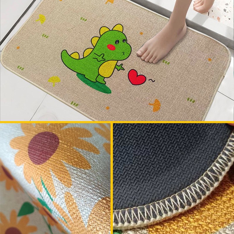 Cross-border thickened linen rubber floor mat, kitchen door oil-absorbing foot mat, household entrance hall water-absorbing bathroom anti-slip mat Specification image