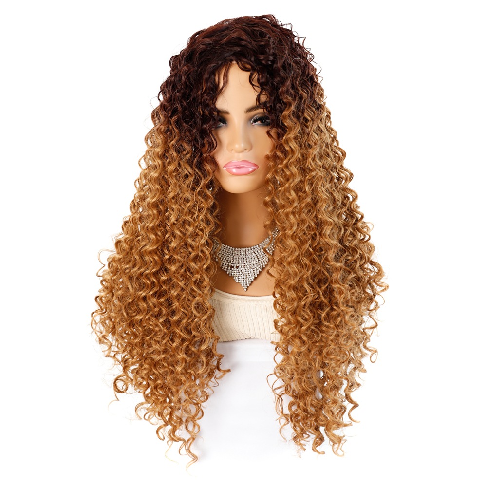 Matte realistic corn permed long curly hair wig, wool roll middle parted long hair wig, fluffy curly hair wig