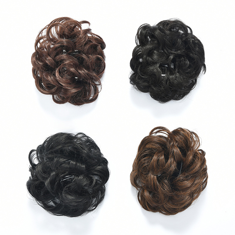 Cross-border claw clipped flower bud wig, Korean-style half-bun hairstyle, fluffy bride's curly hair, synthetic fiber high-temperature silk