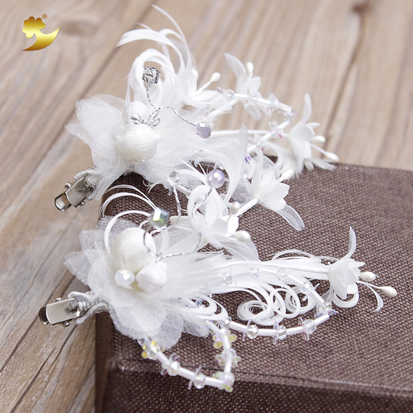 Korean-style children's feather hair accessory, bride's seerle hair clip, handcrafted cute girl's flower duckbillon clip headwear