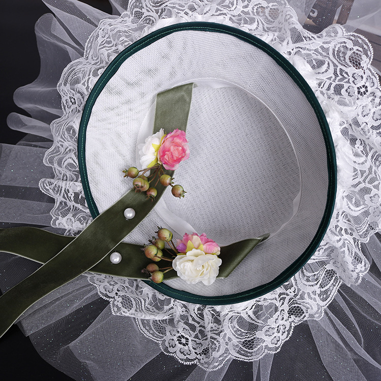 The 2020 European and American exaggerated bridal hat fashion show, retro wide-brimmed hat, wedding photo studio wedding dress, forest-themed lace hat Application Scenario