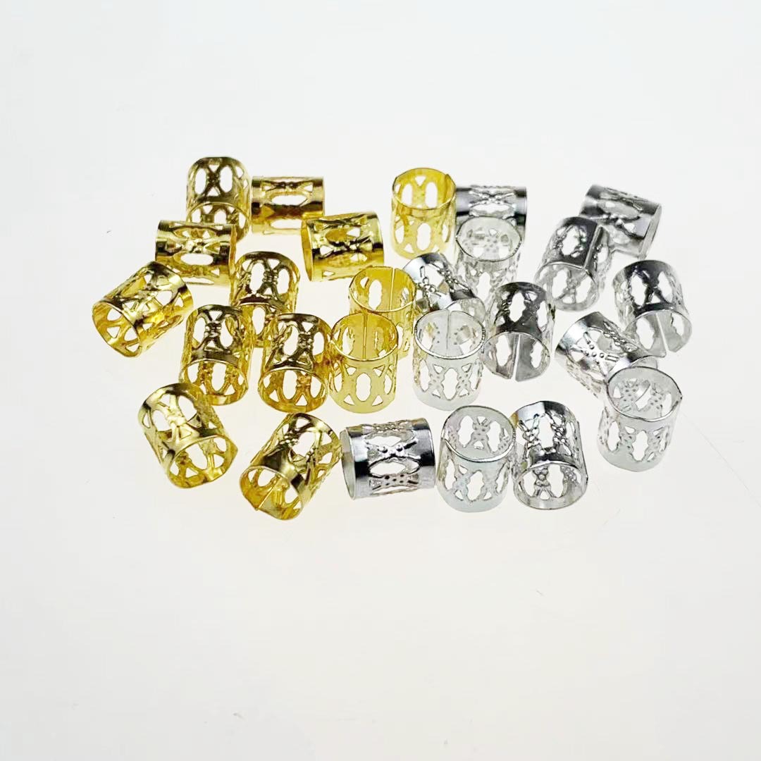 DIY jewelry accessories: African dreadlocks, gold and silver hollowed-out pattern hair ties, flower tubes, sleeves, decorative tubes Application Scenario