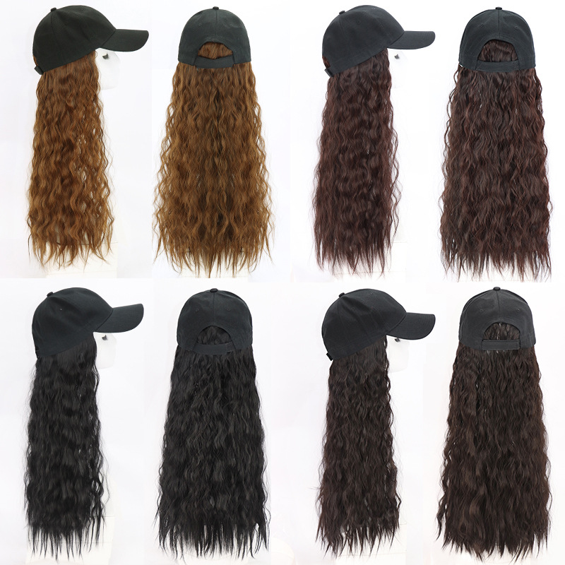 Wholesale of wigs for women, long curly hair, popular wool curls, fashionable baseball caps, new-style hats and wigs in one piece from the manufacturer details Picture