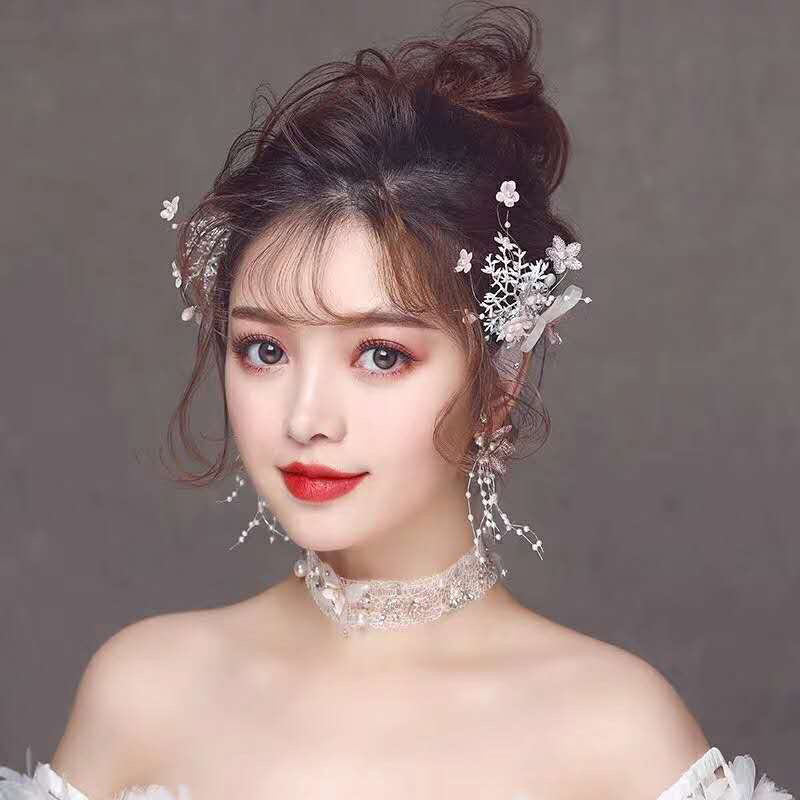 韩式新娘头带唯美仙气花朵水钻项圈项饰锁骨链结婚礼服绒布饰品