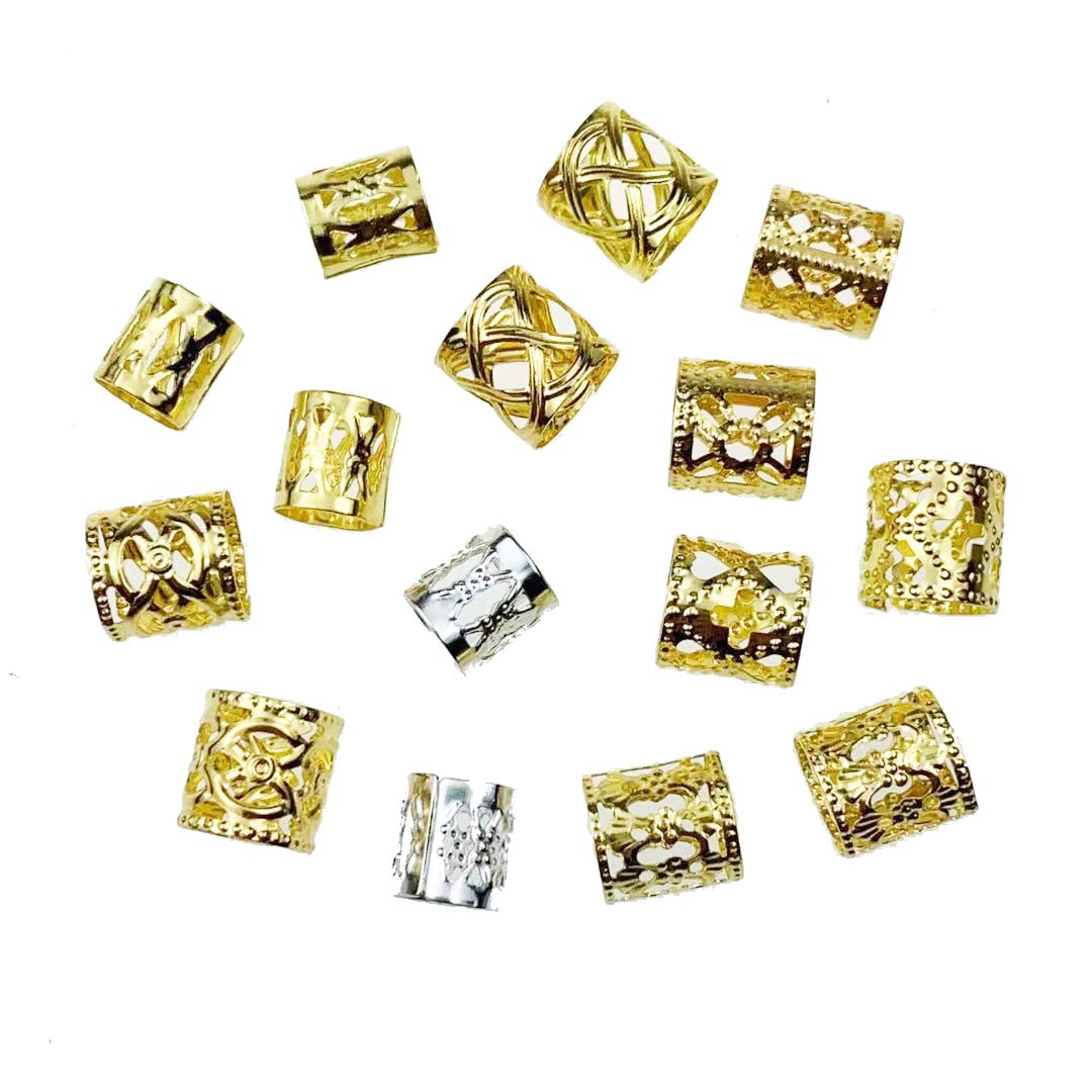 DIY jewelry accessories: African dreadlocks, gold and silver hollowed-out pattern hair ties, flower tubes, sleeves, decorative tubes Specification image