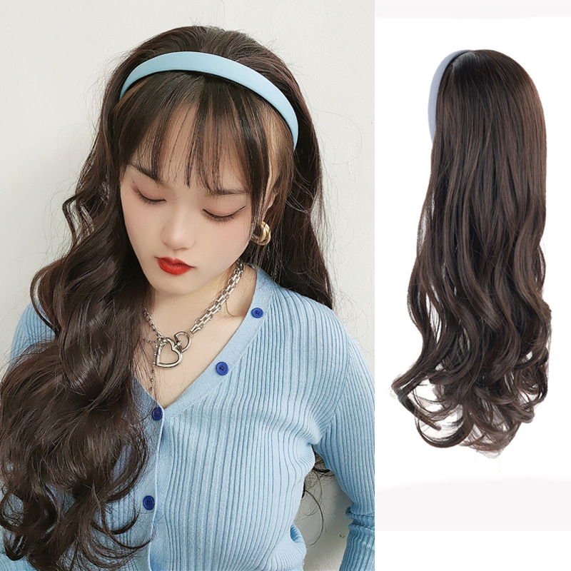 Hair band, half head cover, the same style of wig for female Internet celebrities, long straight hair for women, one-piece, non-detachable, in stock, one-piece consignment