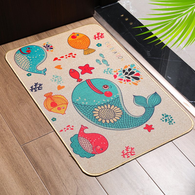 Linen Non-slip Kitchen cute cartoon floor MATS Oil proof home dining room easy to clean cotton and hemp carpet doormats thumbnail