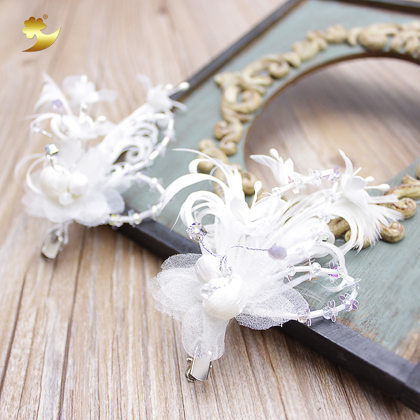 Korean-style children's feather hair accessory, bride's seerle hair clip, handcrafted cute girl's flower duckbillon clip headwear details Picture