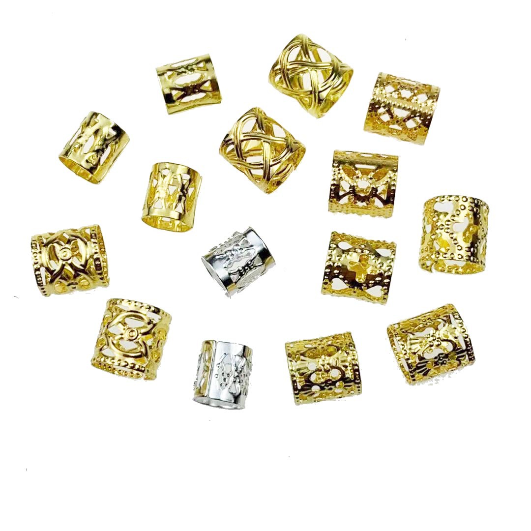 DIY Accessories African dreadlock hair extension ring Gold silver hollow out pattern beam hair tube casing decorative tube