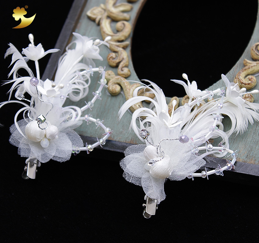 Korean-style children's feather hair accessory, bride's seerle hair clip, handcrafted cute girl's flower duckbillon clip headwear Application Scenario