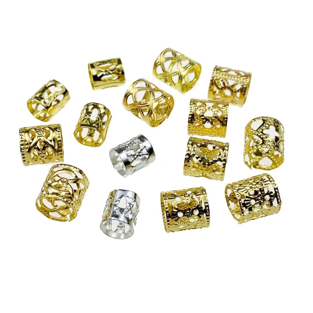 DIY jewelry accessories: African dreadlocks, gold and silver hollowed-out pattern hair ties, flower tubes, sleeves, decorative tubes details Picture
