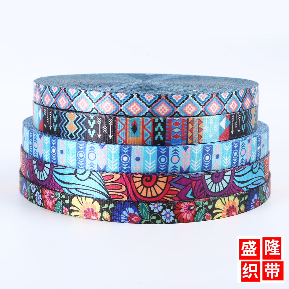Factory off-the-shelf polyester thermal transfer webbing color printed webbing bag webbing pet leash printed webbing