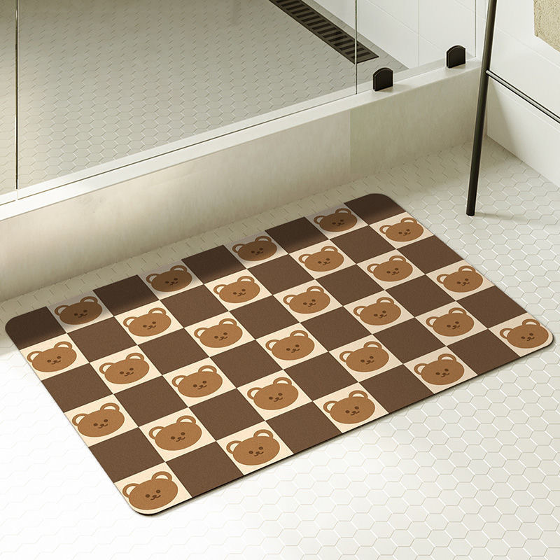 Checkerboard soft absorbent floor MATS, anti-slip quick-drying floor MATS, toilet door, washroom, bathroom carpet details Picture