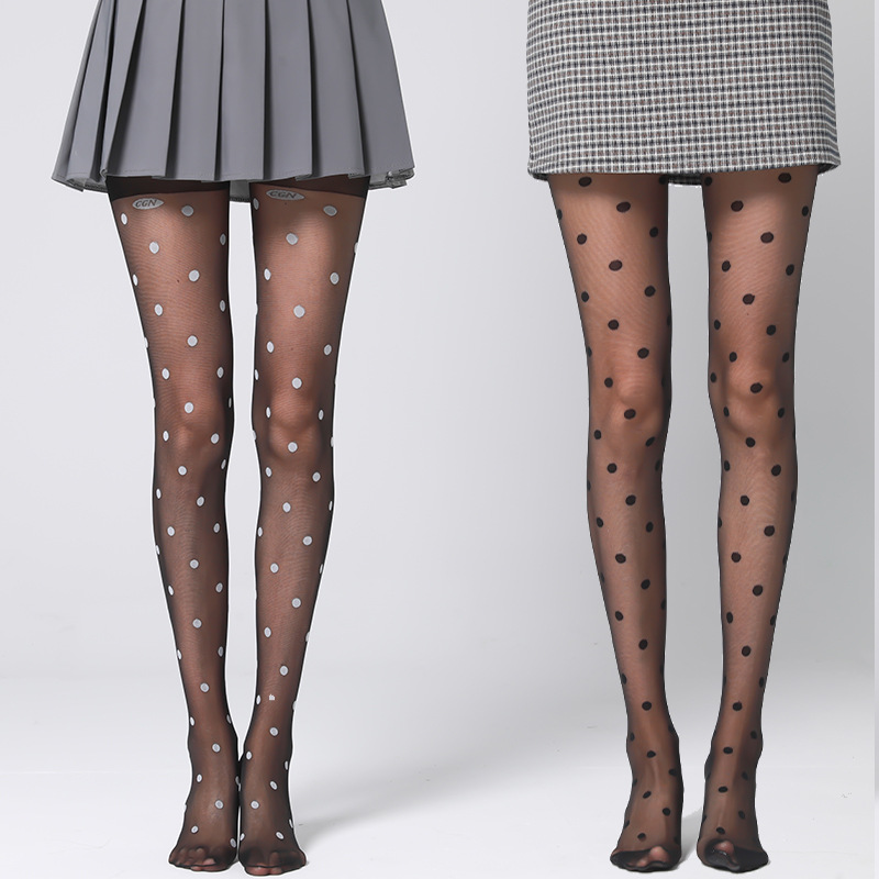 One-piece consignment of black polka dot stockings by Sister Yan for women, thin summer and autumn black silk anti-hook silk, thin and sexy jk pantyhose and base socks Specification image