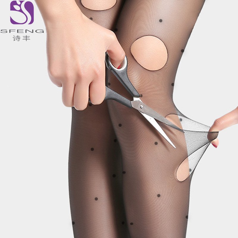 袜子地摊一件代发燕姐小圆点丝袜子女春秋提花任意剪连裤袜性感薄款潮流学院黑丝袜一件代发